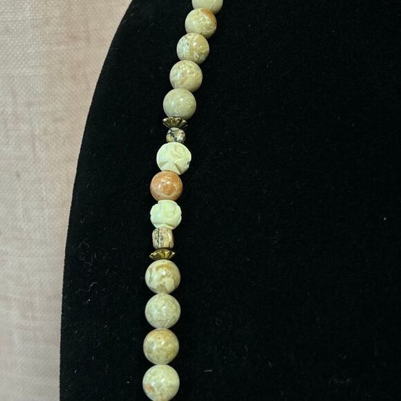 Picture Jasper, Bovine, and Sunstone Crystal 31 in Beaded Necklace w/ Brass - Picture 4 of 7